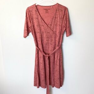 Toad & Co Short Sleeve Cue Wrap Cafe Dress in Wave Print - Orange-Red - L